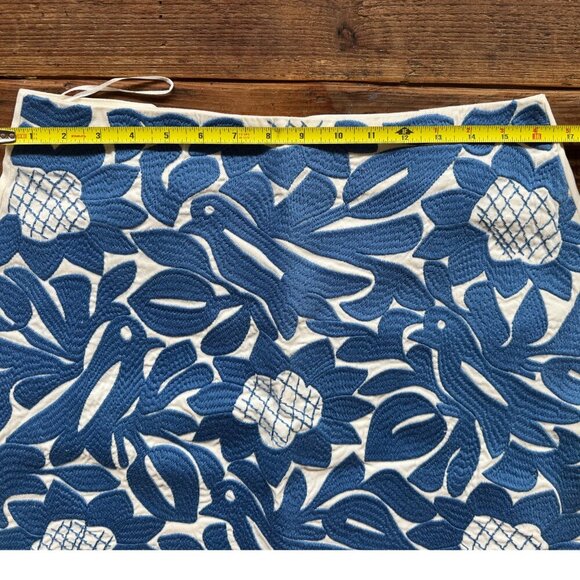 J. Marie Embroidered Mini Skirt | Blue White Tropical Floral Birds | Size S est. - Picture 4 of 10
